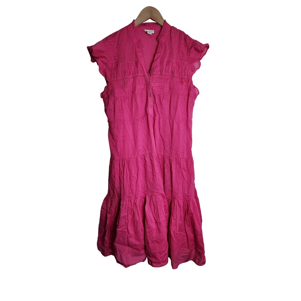 Sundance Tiered Midi Dress Womens M Pink Cotton Lyocell Ruffle Sleeve Boho